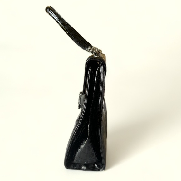 Vintage Glen Miller for Ann Turk Genuine Leather Crocodile Print Black Handbag - Picture 5 of 7